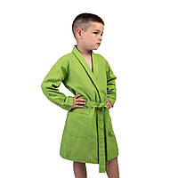 Детский вафельный халат Luxyart размер (4-7 лет) 30-32 100% хлопок зеленый (LM-196)