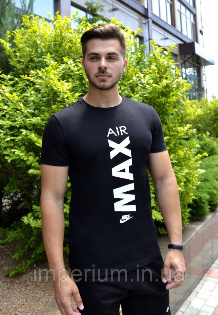Чорна футболка з білим принтом Nike air max | логотип найк