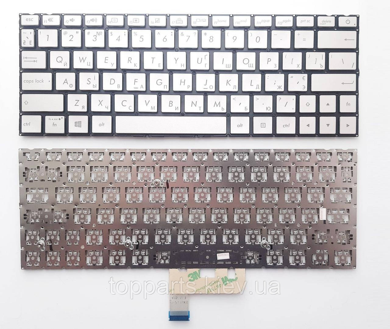 Клавіатура для ноутбуків Asus UX333 срібляста без рамки з підсвіткою RU/US