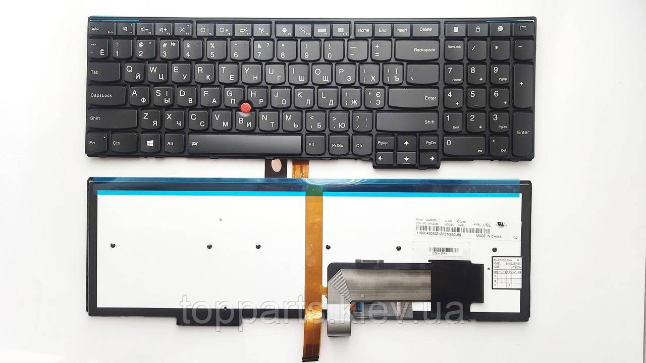 Клавіатура для ноутбуків Lenovo ThinkPad E531, E540, T540 чорна з чорною рамкою з ТП, з підсвіткою RU/US