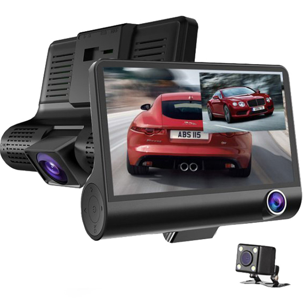 Видеорегистратор автомобильный на 3 камеры + Видео парковка регистратор с 4-дюймoвым экраном и съемкой салона
