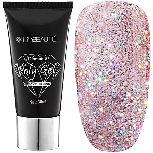 Полігель Diamond Poly Gel Lilly Beaute 30 г, No04 рожеві голограмні блискітки