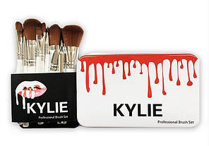 Набір пензликів для макіяжу в стилі Kylie Professional Brush Set великі білі 12 штук 150102, фото 3