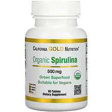 Органічна спіруліна California GOLD Nutrition "Organic Spirulina" 500 мг (60 таблеток)