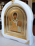 Ікона Святий Спіридон Триміфутський у білому арковому кіоті під склом з декоративними куточками, розмір 28×25, сюжет 15×18., фото 4