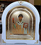 Ікона Святий Спіридон Триміфутський у білому арковому кіоті під склом з декоративними куточками, розмір 28×25, сюжет 15×18., фото 3