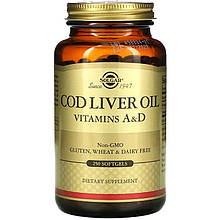 Масло печінки тріски SOLGAR "Cod Liver Oil" з вітамінами А і D (250 гельових капсул)