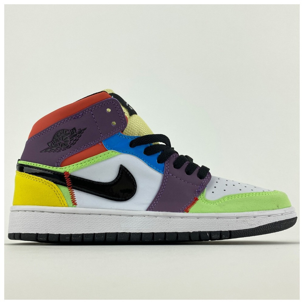 Жіночі кросівки Nike Air Jordan 1 Mid Multicolor Retro, різнокольорові шкіряні кросівки найк аір джордан 1 ретро мід аїр, фото 1