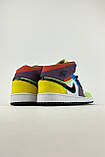 Жіночі кросівки Nike Air Jordan 1 Mid Multicolor Retro, різнокольорові шкіряні кросівки найк аір джордан 1 ретро мід аїр, фото 3