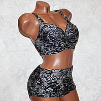 54 розмір. Класичний купальник, чорно-білий, роздільний, зміїний принт