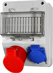 Електричний щиток 7 модулів 32А з розетками 380В, IP44, для будівництва