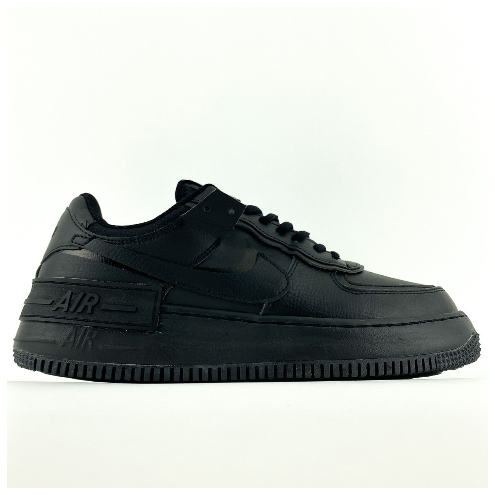 Жіночі кросівки Nike Air Force 1 Shadow Triple Black, чорні шкіряні кросівки найк аір форс 1 шадоу аїр, фото 1
