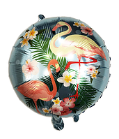 Фольгированный круглый шар " Фламинго на голубом " (Китай)