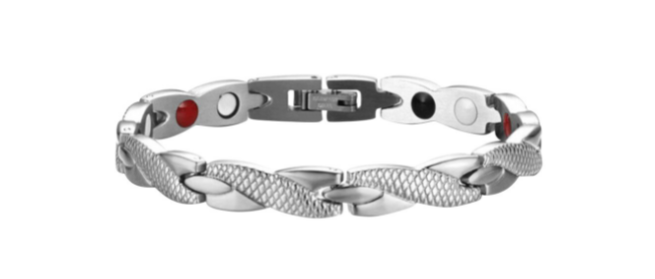 Сріблястий браслет енергетичний магнітний (лікобний) антихрап. Магнітний браслет для схуднення та здоров'я, фото 1