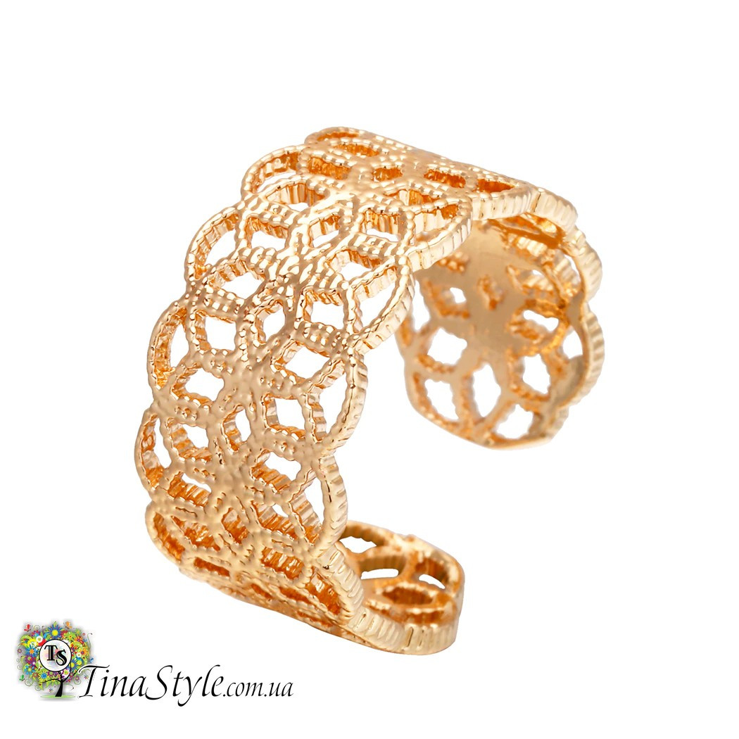 Стильне жіноче кільце ажурне коло, колір золото позолота 18 До тренд року, фото 1