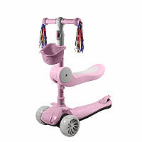 Go Дитячий самокат 2 в 1 заміна велосипеду Scooter BAQ-016-8 Рожевий для дівчинки триколісний із сидінням для