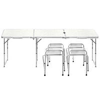 Go Стіл складаний розкладний столик Lanyu L-3-U White з 4 стільцями та отвором для парасольки туристичний для