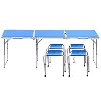 Go Стіл складаний розкладний столик Lanyu L-3-U Blue з 4 стільцями та отвором для парасольки туристичний для