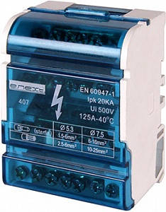 Шина нульова E.Next 4.11 на DIN-рейку, 11 отворів, струм до 125А, ізоляція, фото 1