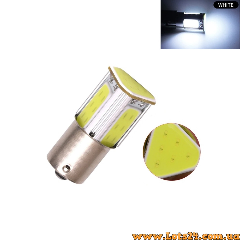 Автолампи білі P21W 1156 COB LED 6000 K BA15S світлодіодні габарит стоп задній хід повороти