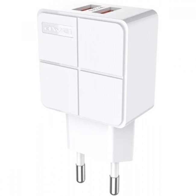 Мережевий адаптер Awei на 2 USB C-500 6807 2.4A білий, фото 1