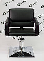 Кресло парикмахерское Flamingo на гидравлике квадрат выпуклый экокожа черная матовая (Velmi TM)