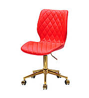 Красное кресло на колесиках из эко-кожи на золотом основании со стеганной спинкой Toni GD - MODERN OFFICE