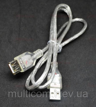 05-08-003. Шнур USB штекер A - гніздо А, version 2.0, прозорий, 80см