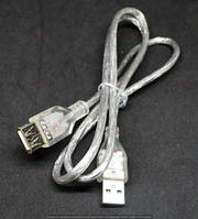 05-08-003. Шнур USB штекер A - гнездо А, version 2.0, прозрачный, 80см