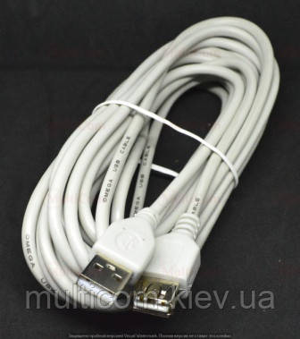 05-08-026. Шнур USB штекер A - гніздо А, version 2.0, сірий, 5м, фото 1