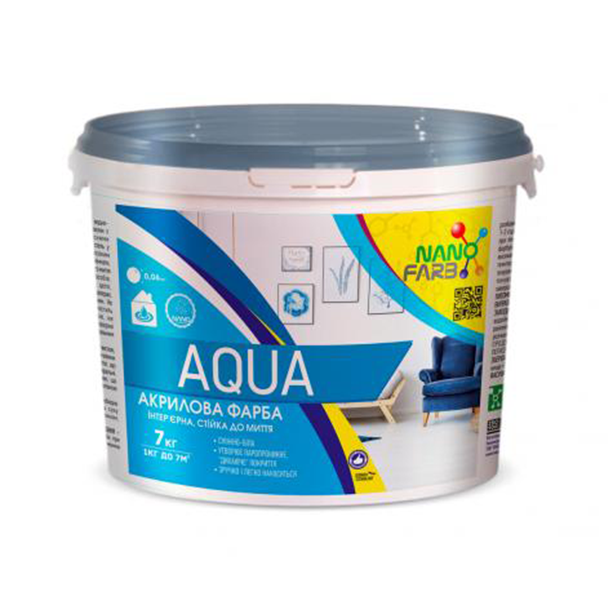 Інтер'єрна фарба Nanofarb Aqua матова 7кг, фото 1