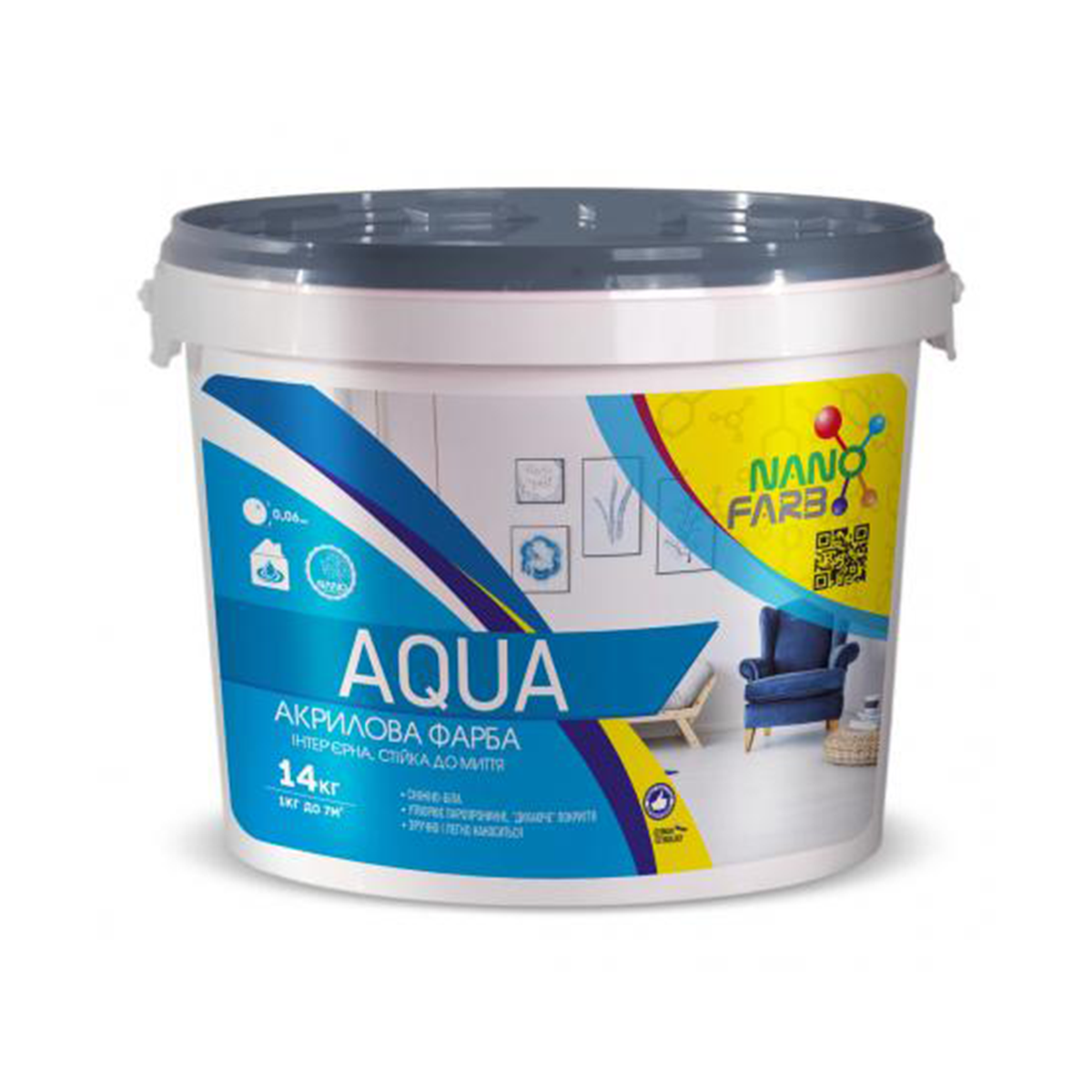 Інтер'єрна фарба Nanofarb Aqua матова 14кг, фото 1