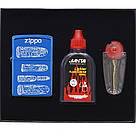 Подарунковий набір з бензиновою запальничкою синьої "Кулі", кременем та бензинчиком, фото 2