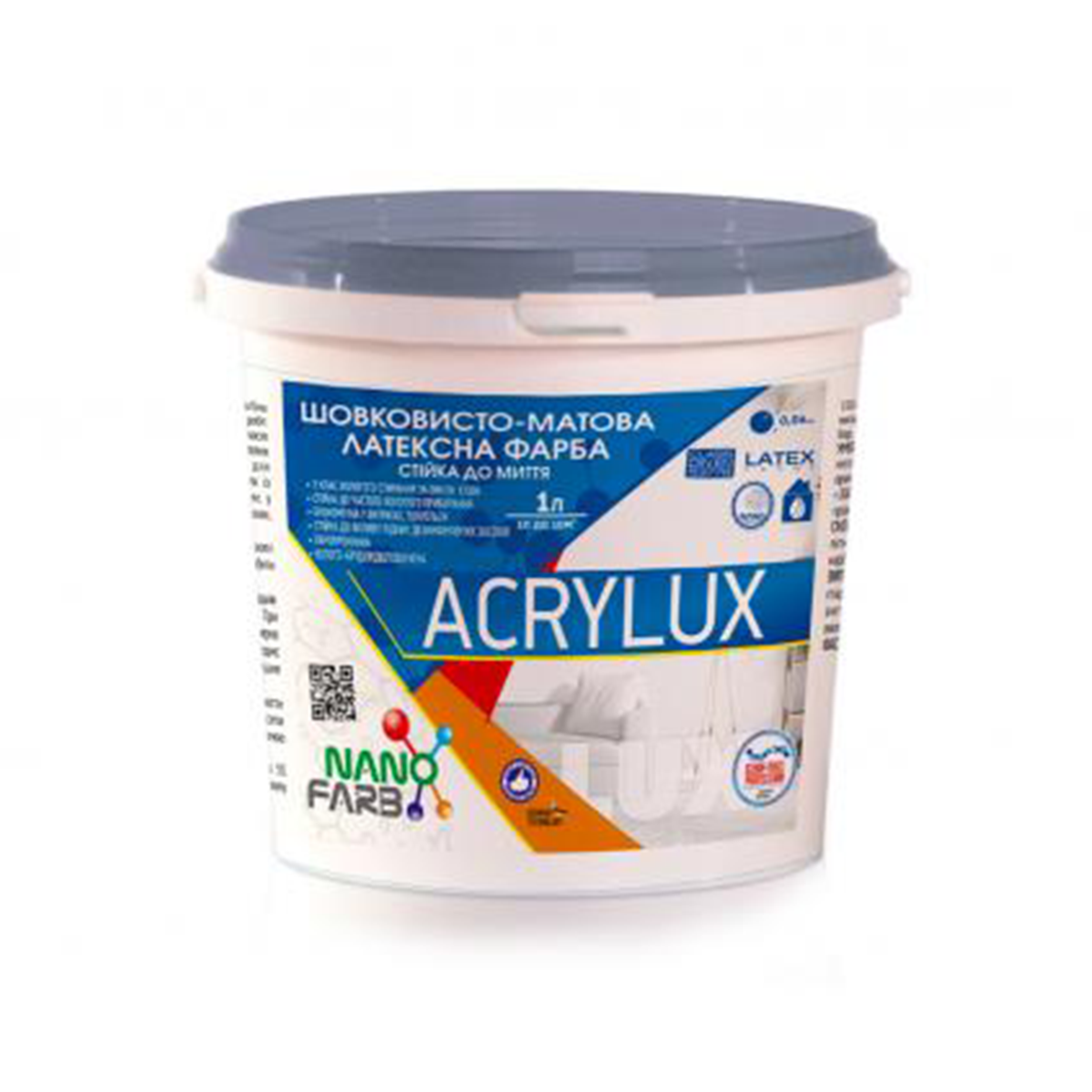 Латексная краска NanoFarb Acrylux шелковисто-матовая 1л - фото 1 - id-p1041145943