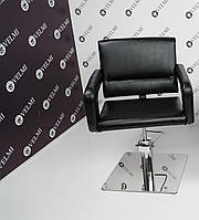 Кресло парикмахерское Flamingo на гидравлике квадрат плоский хром экокожа черная матовая (Velmi TM)