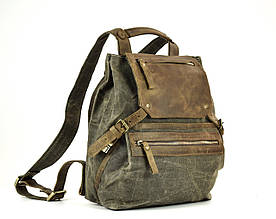 Рюкзак чоловічий виготовлений зі шкіри Crazy Horse і тканини Canvas "Trip Crazy". Колір оливковий