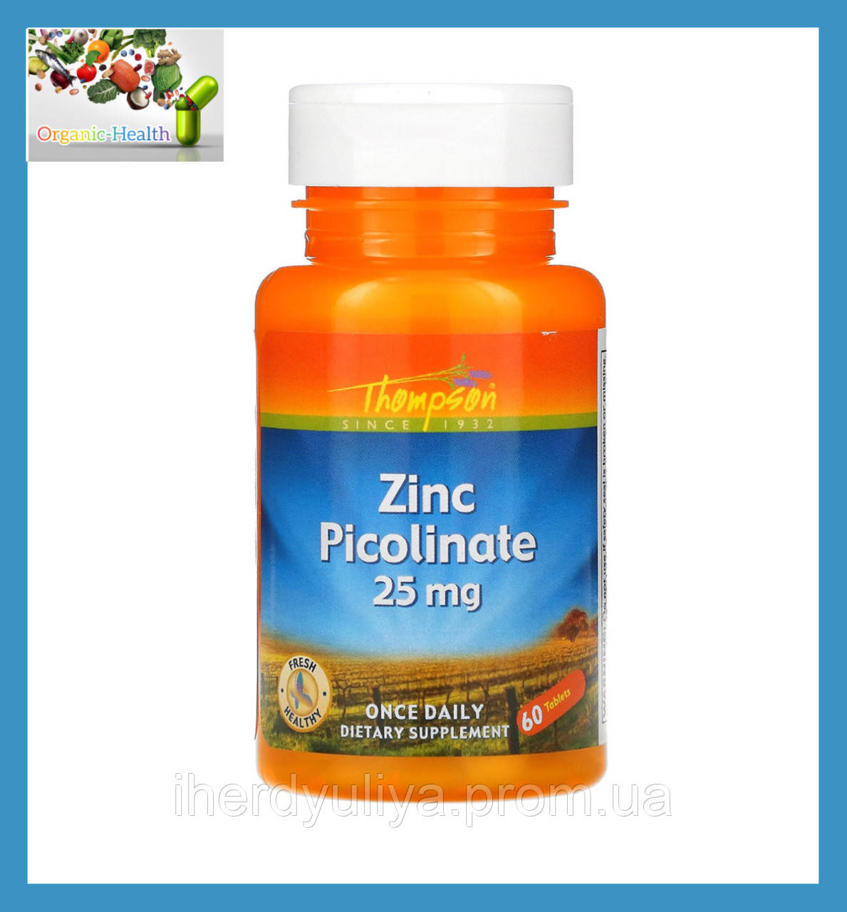Цинк, Пиколинат цинка, Thompson, Zinc Picolinate, 25 мг, 60 таблеток - фото 1 - id-p1444219777