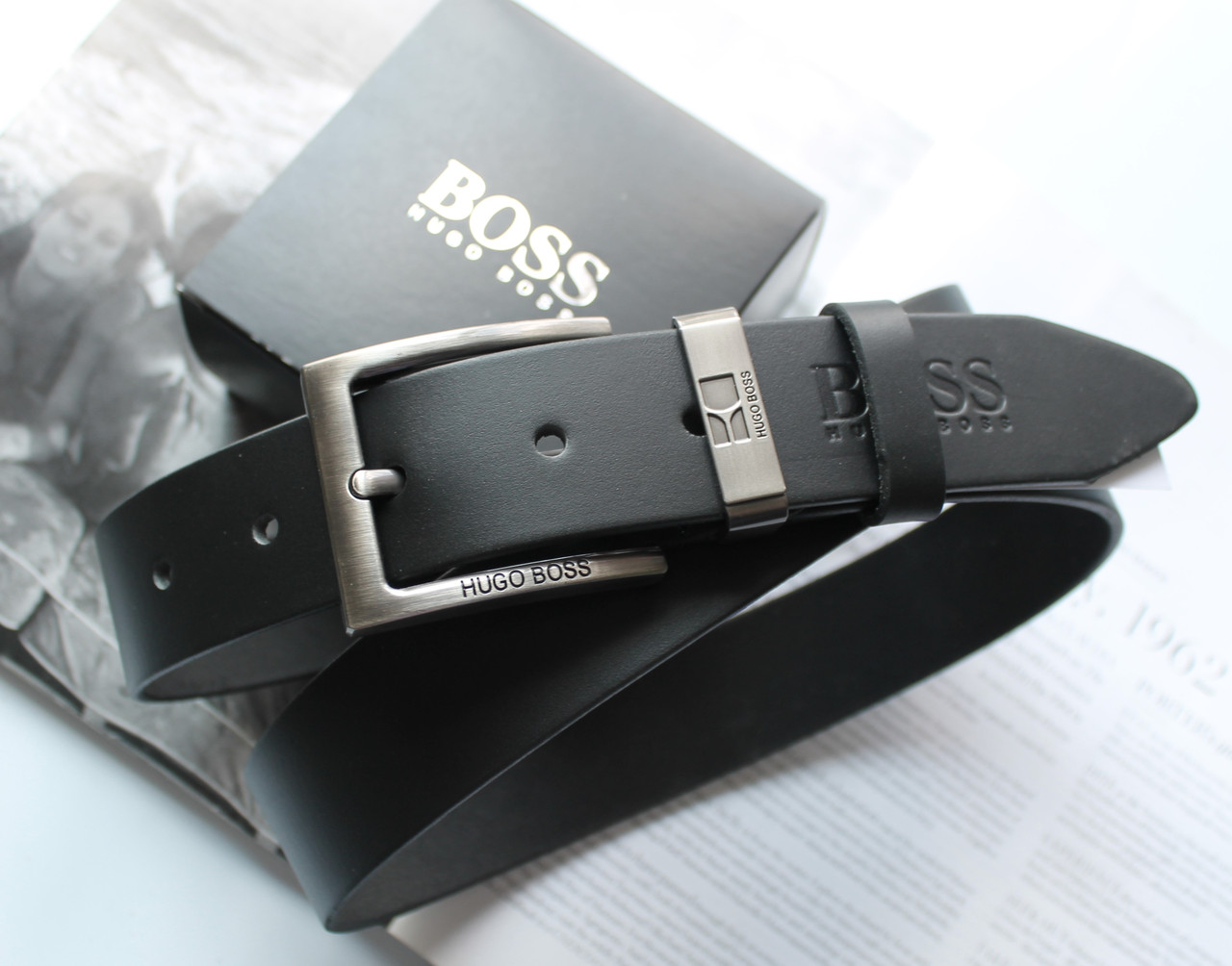 Чоловічий шкіряний ремінь у коробці, фото 1