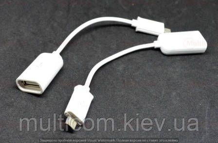 05-13-007. Шнур OTG (гніздо USB (A) - штекер micro USB), білий, зі шнуром 20см, фото 1