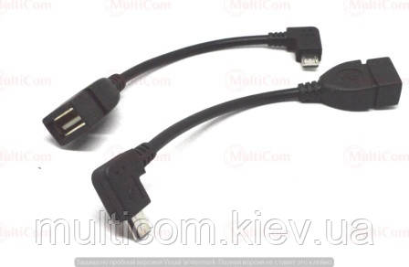 05-13-006. Шнур OTG (гніздо USB (A) - штекер micro USB кутовий), чорний, зі шнуром 20см, фото 1
