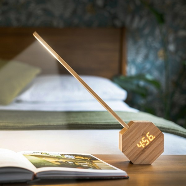 Світлодіодний світильник із будильником "Octagon One Plus" з натурального дерева від англійського бренду Gingko, фото 1