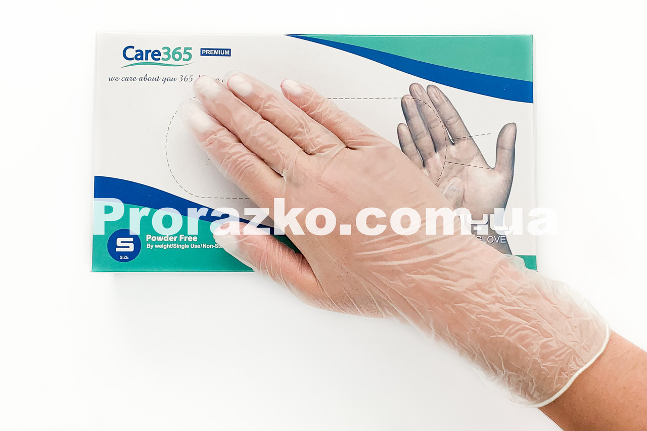 Виниловые перчатки Care 365 Premium, S (6-7), прозрачные, 100 шт - фото 2 - id-p1439083898