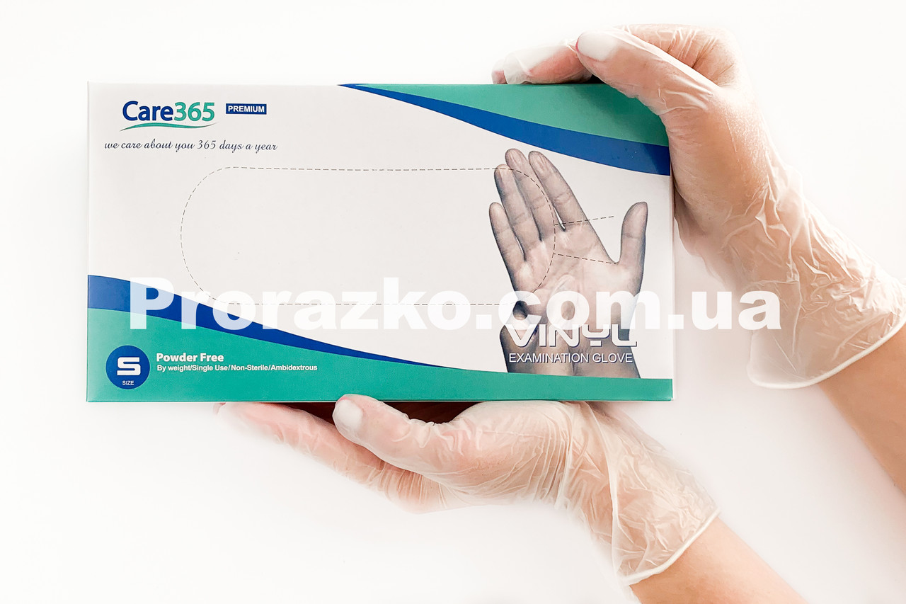 Виниловые перчатки Care 365 Premium, S (6-7), прозрачные, 100 шт - фото 3 - id-p1439083898