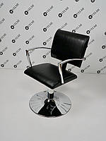 Кресло парикмахерское Stella на пневматике диск хром экокожа черная матовая (Velmi TM)