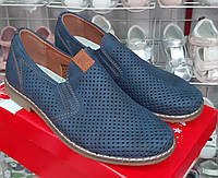 Стильные синие туфли на каблуке для мальчика с перфорация весна, лето супинатор 34(22,3)38(24,5)