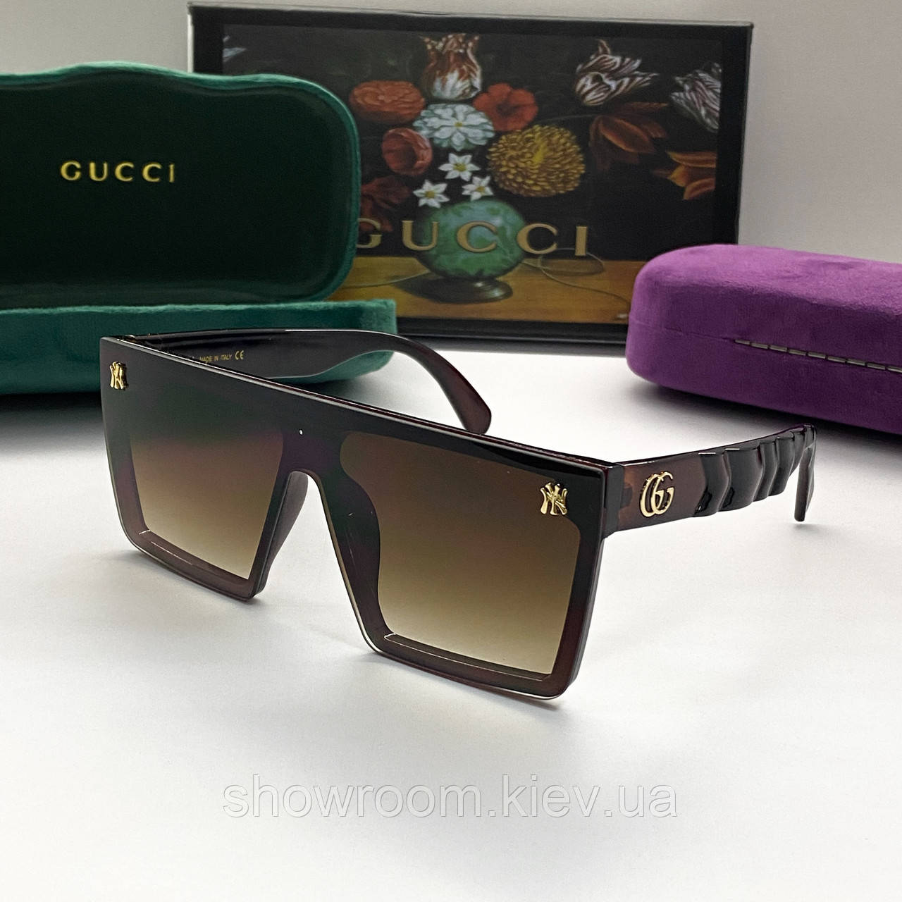 Жіночі сонцезахисні окуляри маска GG (9106) brown