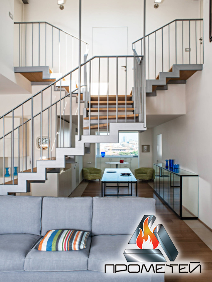 Г-подібні сходи на ламаному косоурі з міжсходовою площадкою - будівництво і проєкт