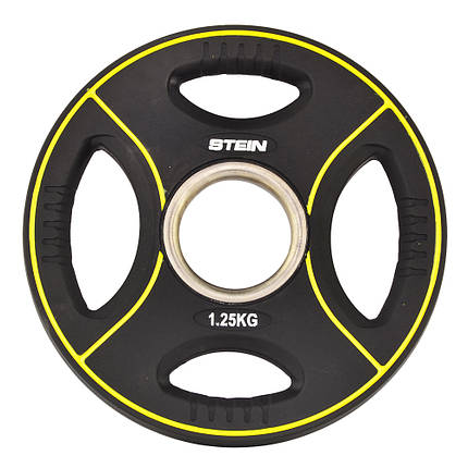 Диск атлетичний для штанги з хватами професійний млинець для штанги поліуретановий Stein 1.25 кг, чорний, фото 2