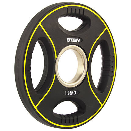 Диск атлетичний для штанги з хватами професійний млинець для штанги поліуретановий Stein 1.25 кг, чорний, фото 3
