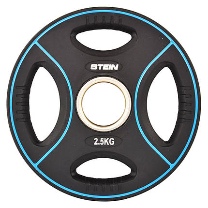 Диск атлетичний для штанги з хватами професійний млинець для штанги поліуретановий Stein 2.5 кг, чорний, фото 2